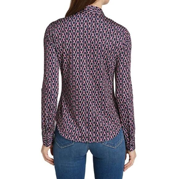 L'Agence - Harmony printed stretch chain motiff blue pink blouse - Size Small - Picture 4 of 11